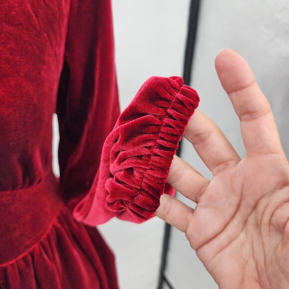 HALARA Deep V Neck Ruffled Hem Velvet Cranberry Red Mini Party Dress XS NWT - Picture 5 of 11